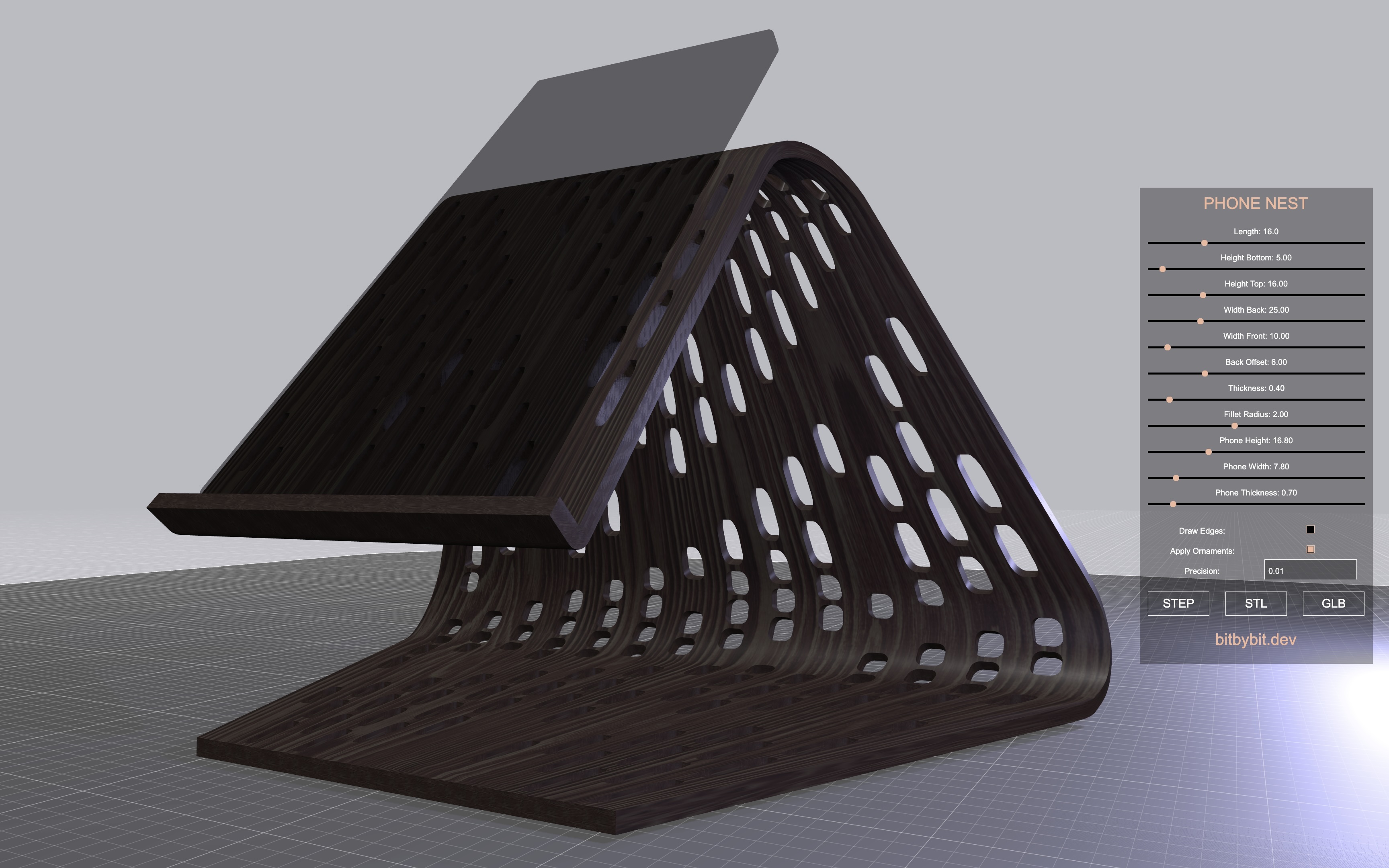 The phone nest holder 3D model front view cover picture of default configuration