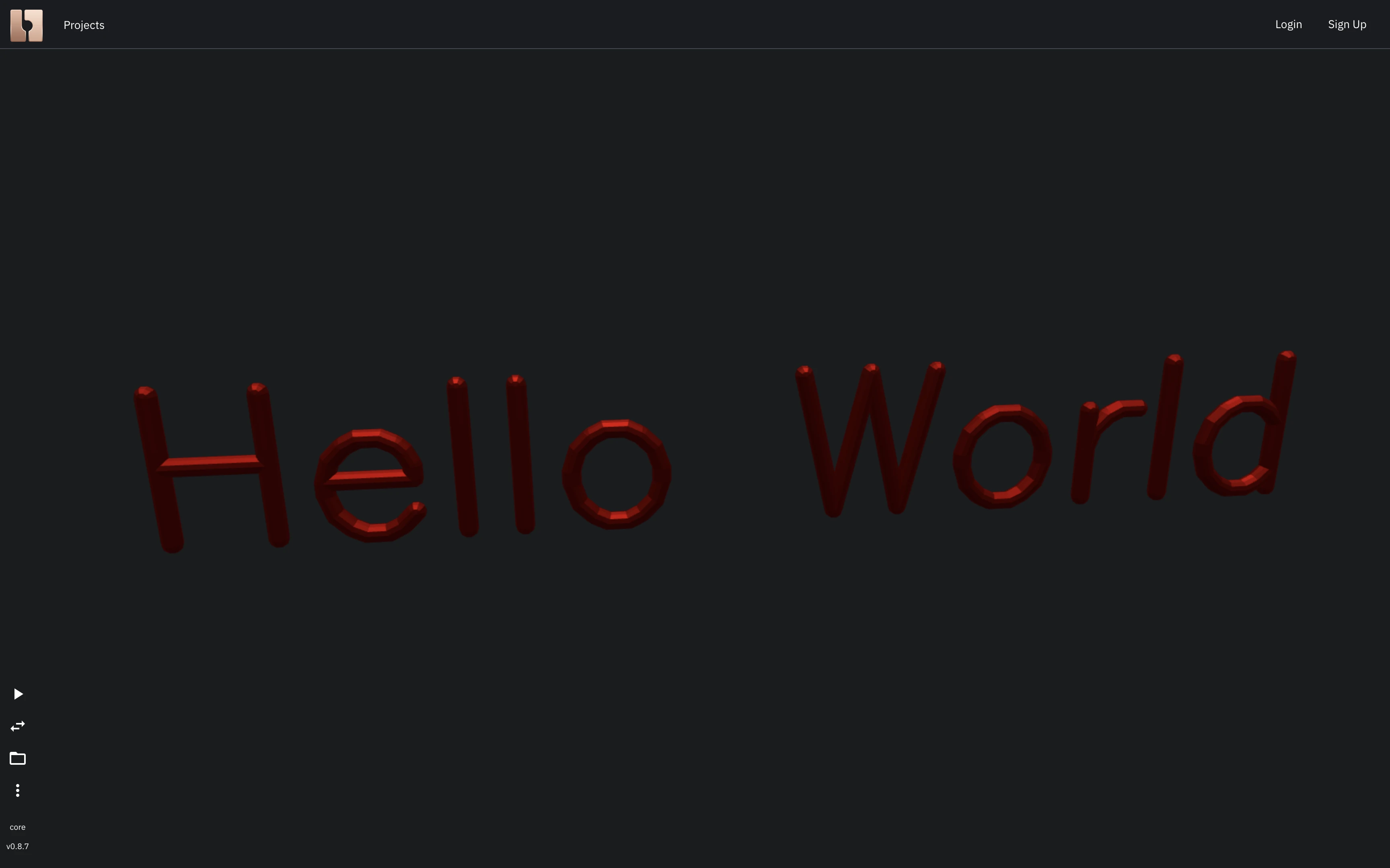 Image shows the result of script execution that creates 3D hello world text