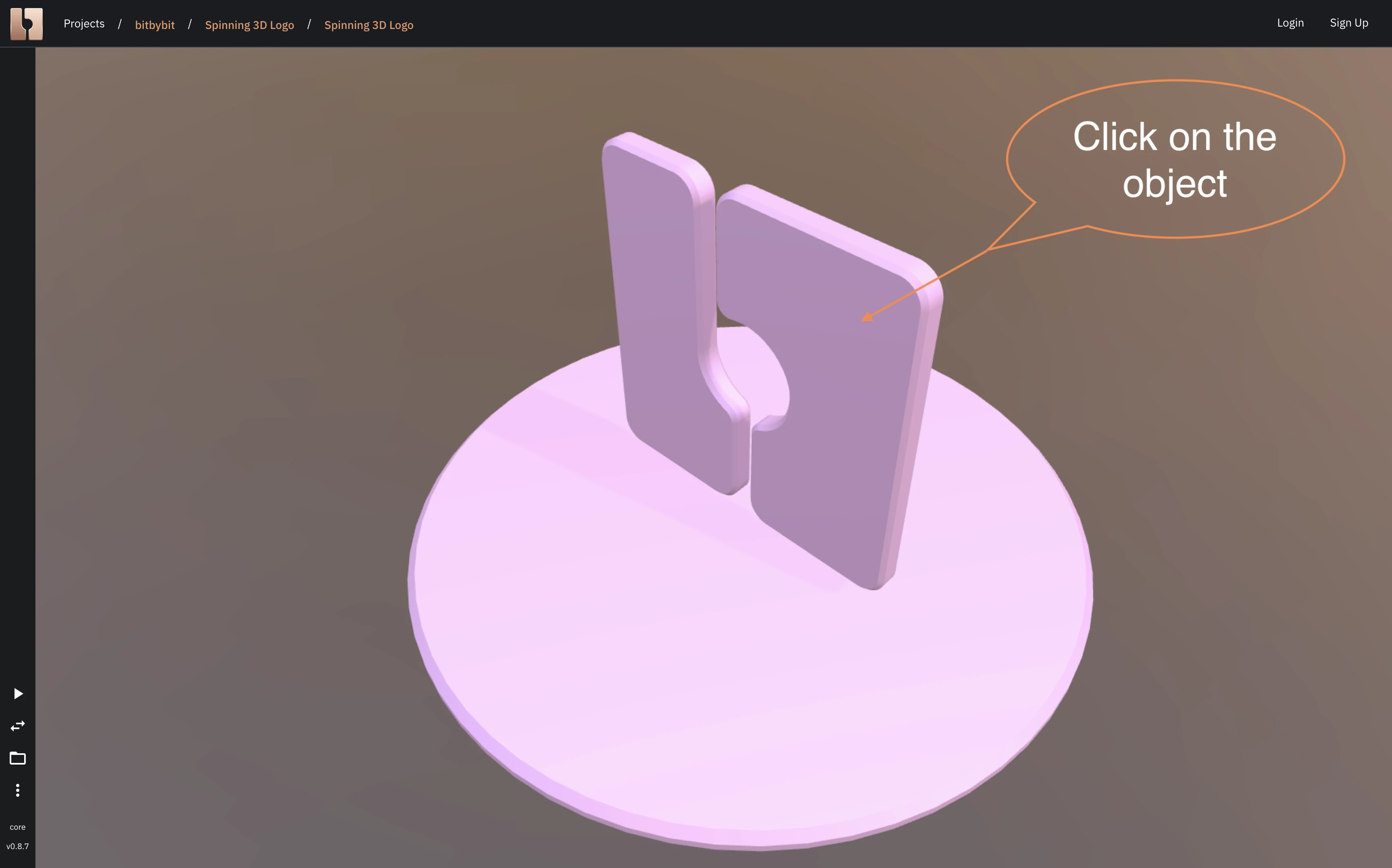Picture shows how to click 3D object of the logo in the scene