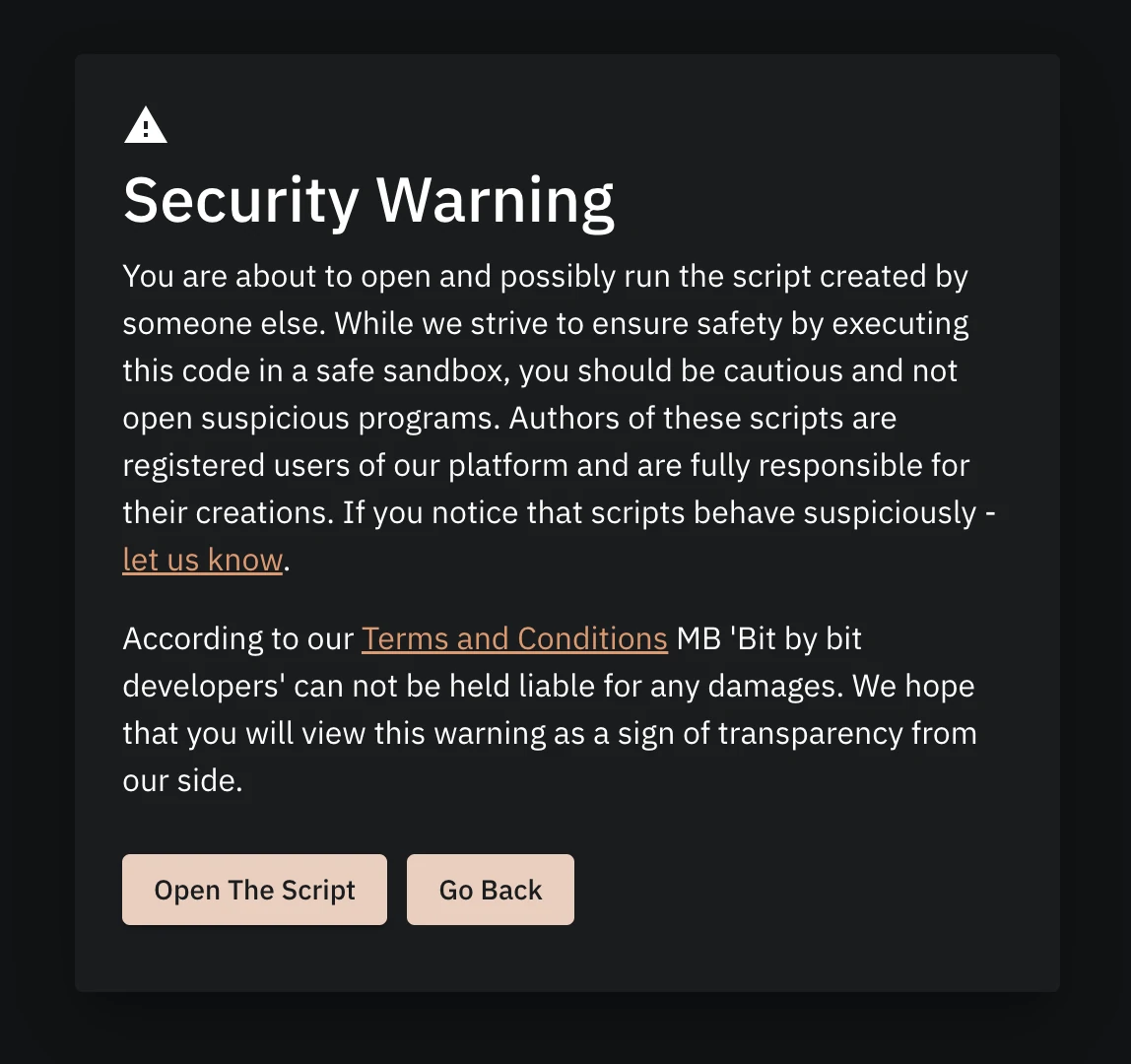 Security warning of the script in Bit by bit developers